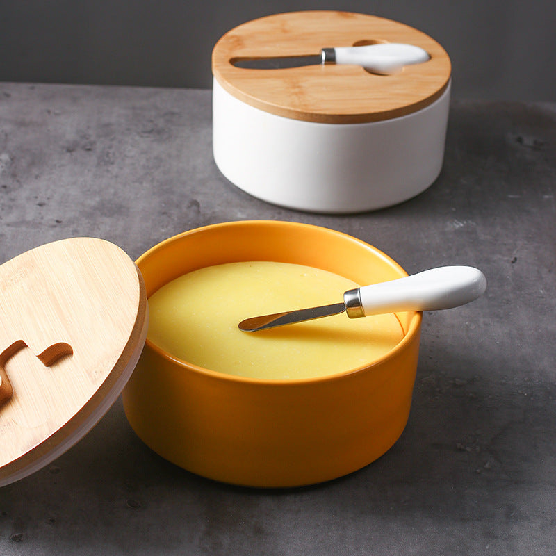 Household Ceramic Butter Box Cheese Box With Knife